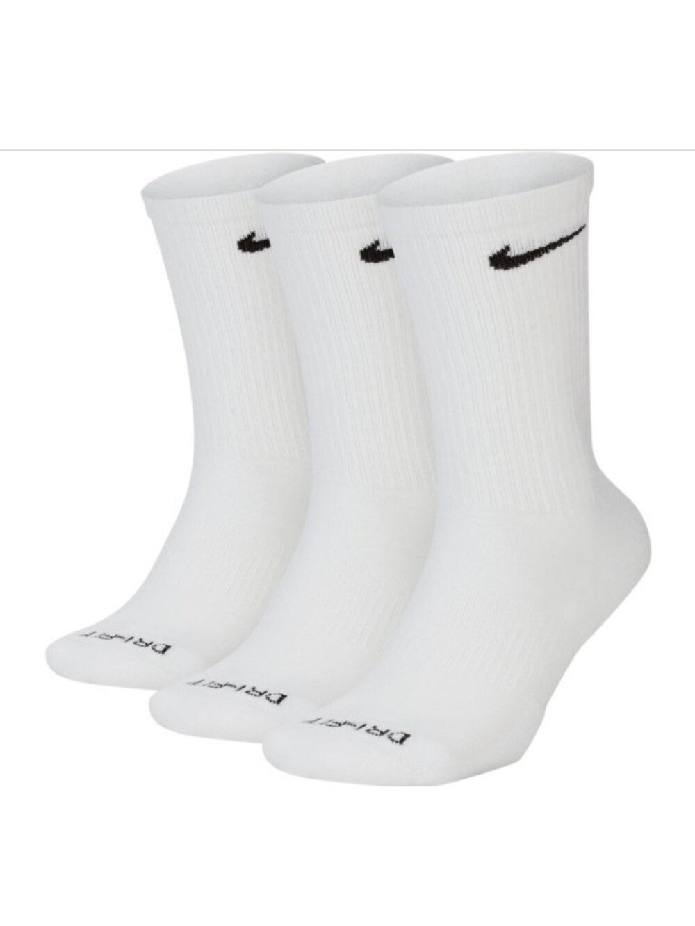 Nike Everyday Plus Dri-FIT Adult Mens L (8-12) Cushioned 3 Pack Crew Socks White